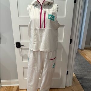 FILA White and Teal Sleeveless Tracksuit